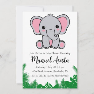 modern jungle elephant baby shower invitations