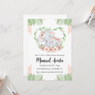 modern jungle elephant baby shower invitations