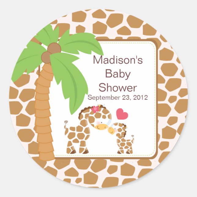Modern Jungle Giraffe Safari Baby Shower Sticker (Front)