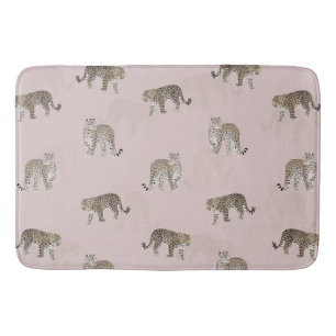 Modern Jungle Leopard Animals Pink Pattern Bath Mat