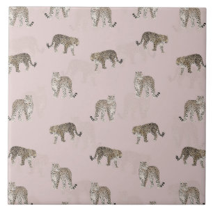 Modern Jungle Leopard Animals Pink Pattern Ceramic Tile