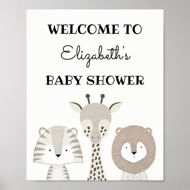 Modern Jungle Safari Baby Shower Wild One Birthday Poster (Front)
