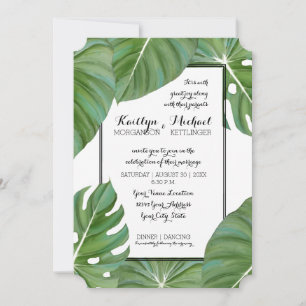 Modern Jungle Topical Beach Coastal Leaves Wedding Invitation