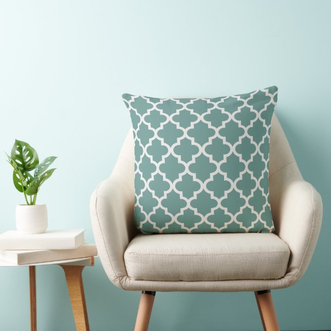 Modern Juniper Green and White Quatrefoil Pattern Cushion (Chair)