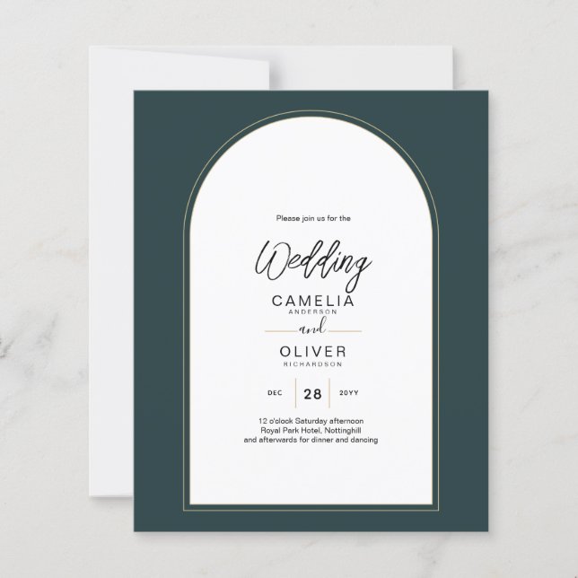 Modern JUNIPER Green Gold Wedding INVITE QR Code (Front)