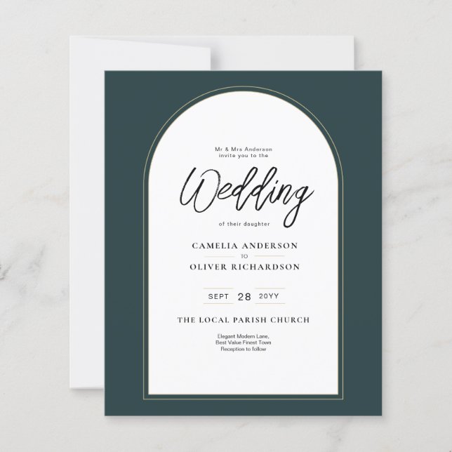 Modern JUNIPER Green Gold Wedding INVITE QR Code (Front)