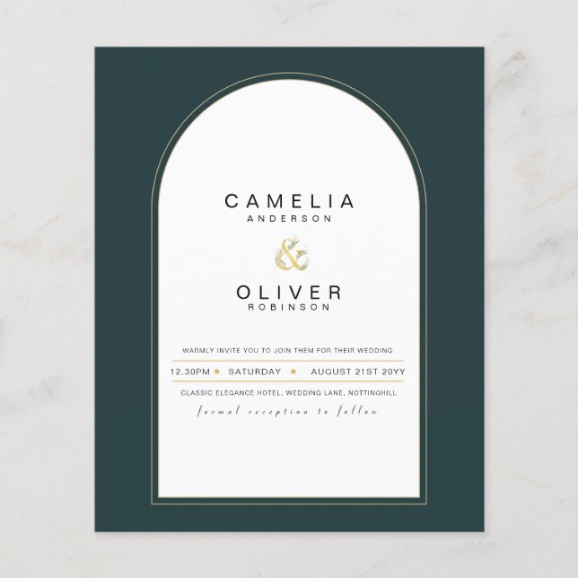 Modern JUNIPER Green Gold Wedding INVITE QR Code Flyer (Front)