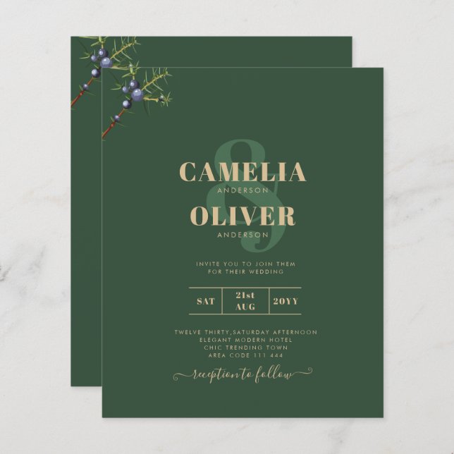 Modern Juniper Green Wedding Invitation (Front/Back)