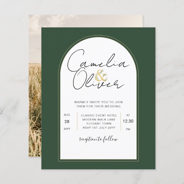 Modern Juniper Green Wedding Invitation (Front/Back)