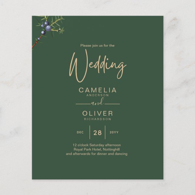 Modern Juniper Green Wedding Invitation Flyer (Front)
