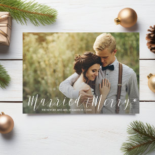 Modern Just Married and Merry Starry Holiday Photo
