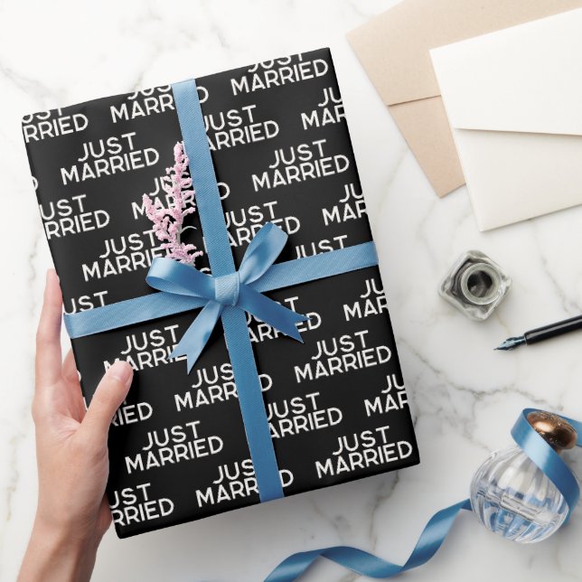 Modern Just Married Black Wrapping Paper (Gifting)