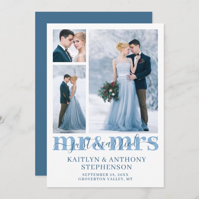 Modern Just Married Mr Mrs Custom Colour Wedding Announcement (Front/Back)