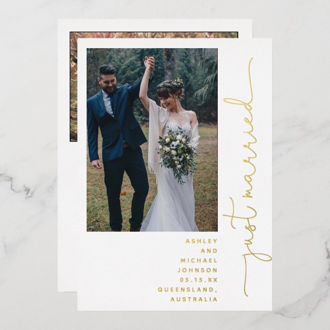 Modern Just Married Reception Only 2 Photo Gold Fo (Front/Back)