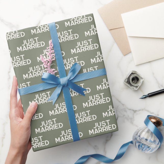 Modern Just Married Sage Green Wrapping Paper (Gifting)