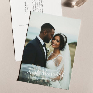 Modern Just Married Wedding Photo Announcement Postcard