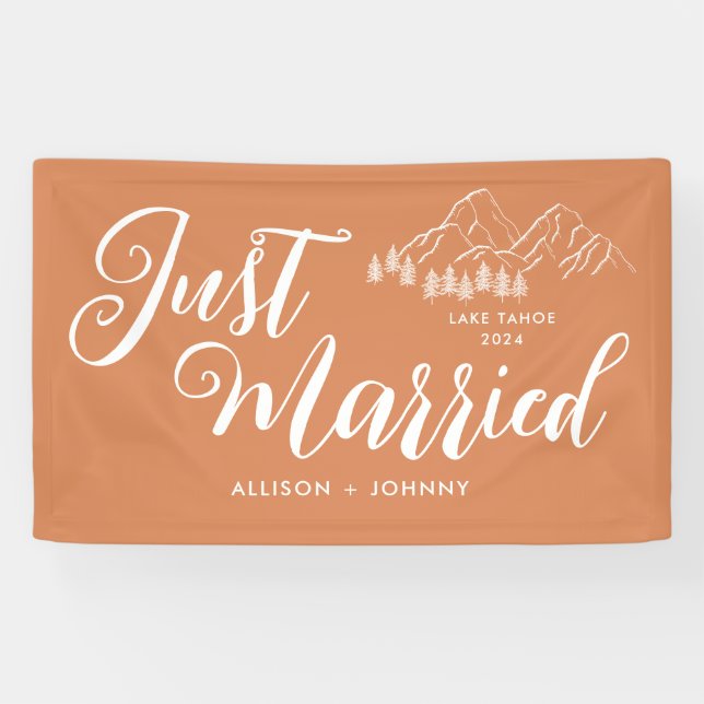 Modern Just Married Wedding Reception Boho car Banner (Horizontal)