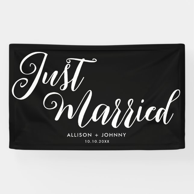 Modern Just Married Wedding Reception Simple Banner (Horizontal)
