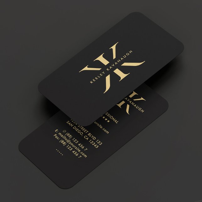 Modern K Monogram Professional Black Faux Gold Business Card (Modern K Monogram Professional Black Faux Gold Business Card
)