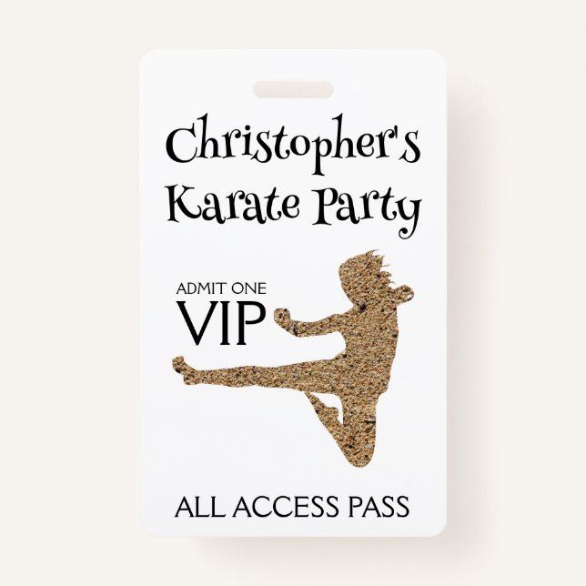 Modern Karate Party Kids Birthday VIP Pass Badge ID Badge (Front)