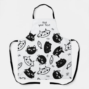 Modern Kawaii Funny Black White Cute Cats Pattern Apron