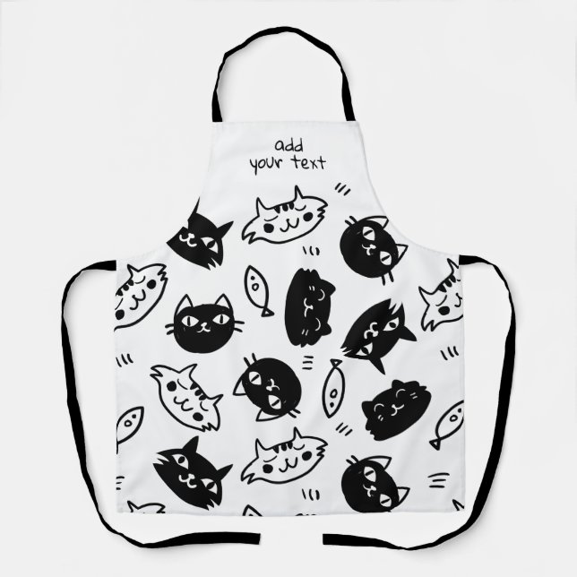 Modern Kawaii Funny Black White Cute Cats Pattern Apron (Front)
