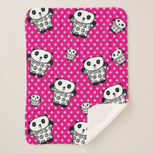 Modern Kawaii Panda Bear Pink Girly Polka Dot Sherpa Blanket