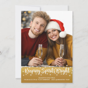 Modern KEEPING SPIRITS BRIGHT Fairy Lights Gold Holiday Card
