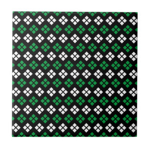 Modern Kelly Green & White Argyle Pattern on Black Ceramic Tile
