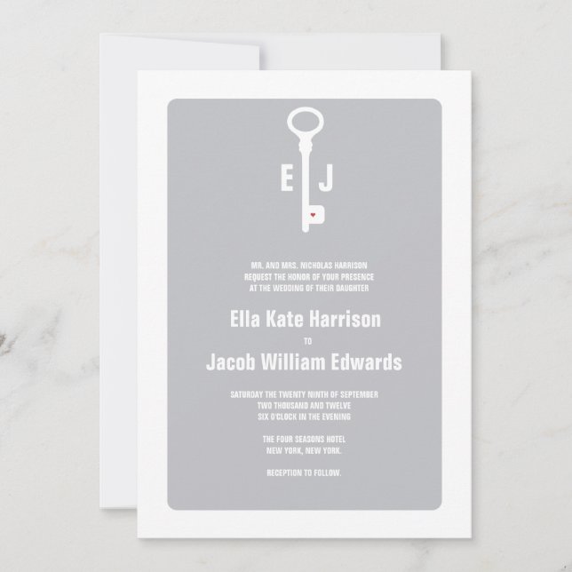 Modern Key Monogram Wedding Invitation (Front)
