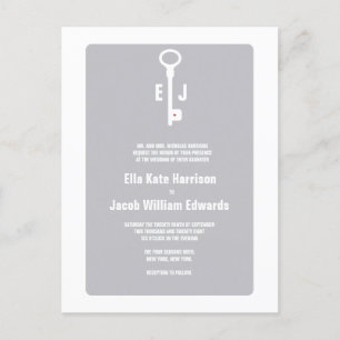 Modern Key Monogram Wedding Invitation Postcard