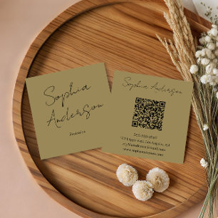Modern Khaki Business Card - Elegant Handwritten 