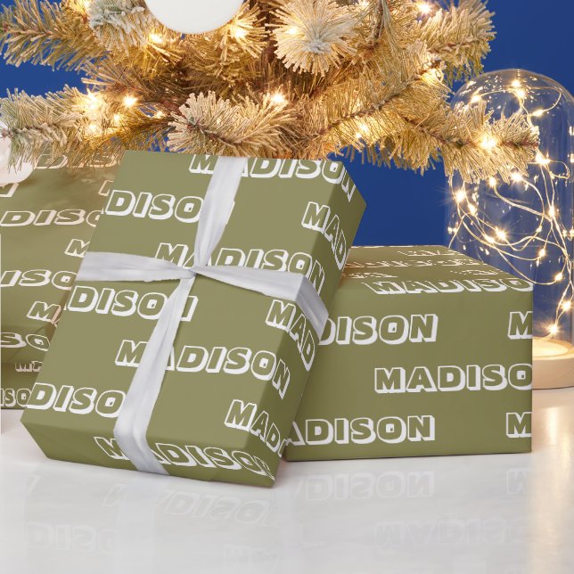 Modern khaki custom name text Birthday Gift Wrapping Paper (Holidays)