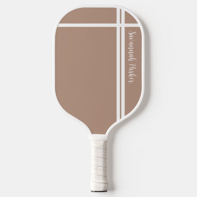 Modern Khaki White Stripes Custom Name  Pickleball Paddle (Front)