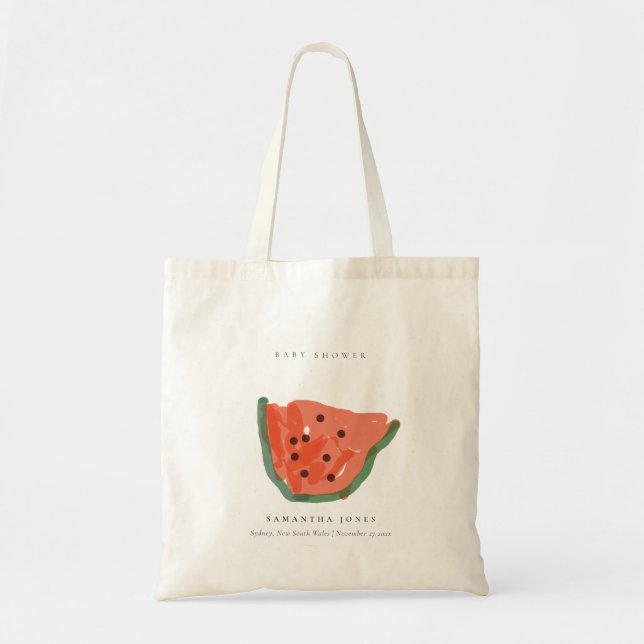 Modern Kid Hand Drawn Watermelon Fruit Baby Shower Tote Bag (Front)