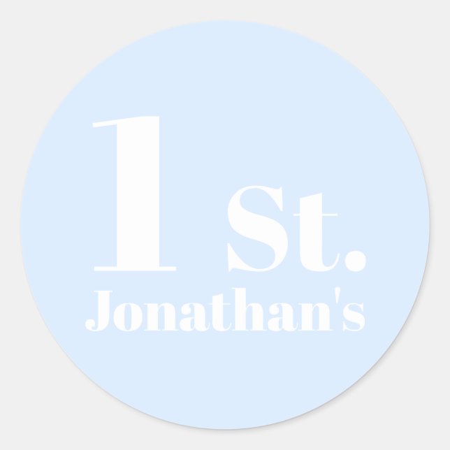 Modern Kids Birthday Custom name number light blue Classic Round Sticker (Front)