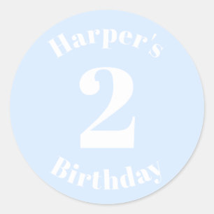 Modern Kids Birthday Custom name number light blue Classic Round Sticker