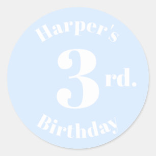 Modern Kids Birthday Custom name number light blue Classic Round Sticker