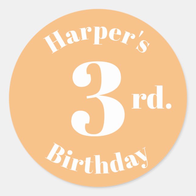 Modern Kids Birthday Custom name number orange Classic Round Sticker (Front)