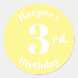 Modern Kids Birthday Custom name number yellow Classic Round Sticker