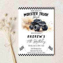 Modern Kids Black Monster Trucks Birthday