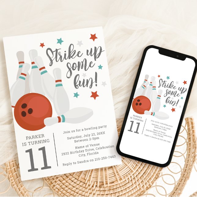 Modern Kids Bowling Party Birthday Party Invitation (Creator Uploaded)