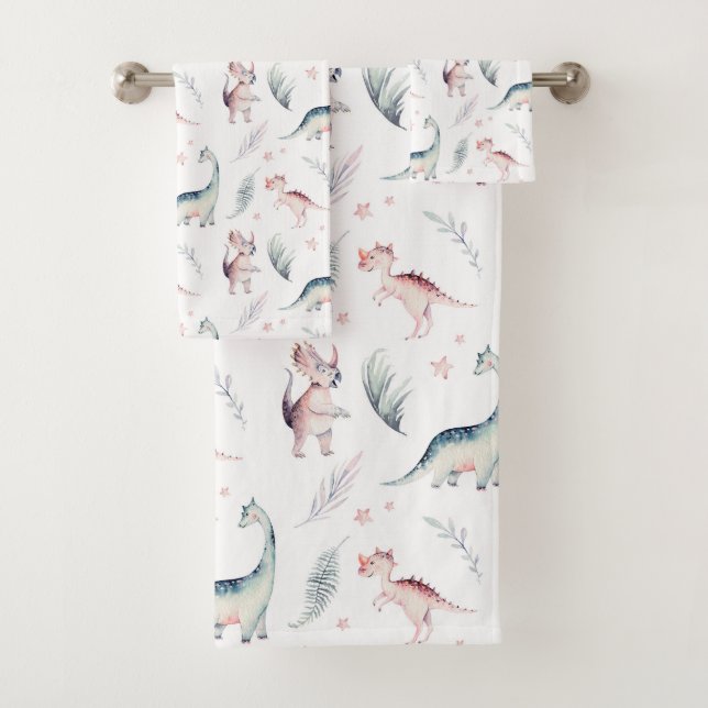 Modern Kids Dinosaur Pattern Bath Towel Set (Insitu)
