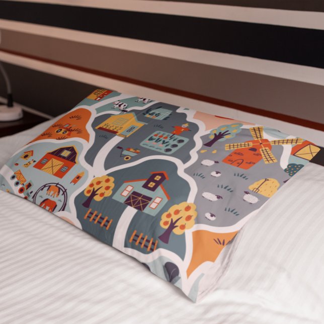 Modern kids  farmyard bedroom decor  pillowcase (Creator Uploaded)