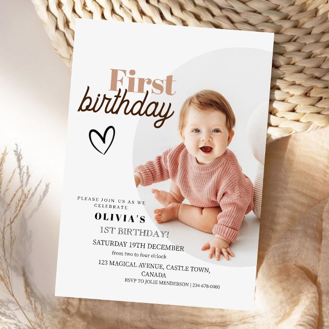 Modern Kids First Birthday Invitations with photo (Creator Uploaded)