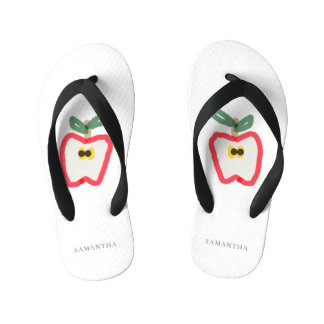 Modern Kids Hand Drawn Apple Fruit Red Green Kid's Thongs