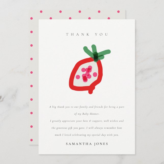 Modern Kids Hand Drawn Dragon Fruit Baby Shower Thank You Card (Front/Back)