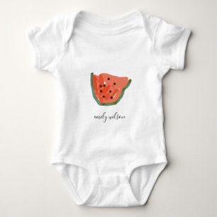Modern Kids Hand Drawn Red Green Watermelon Fruit Baby Bodysuit