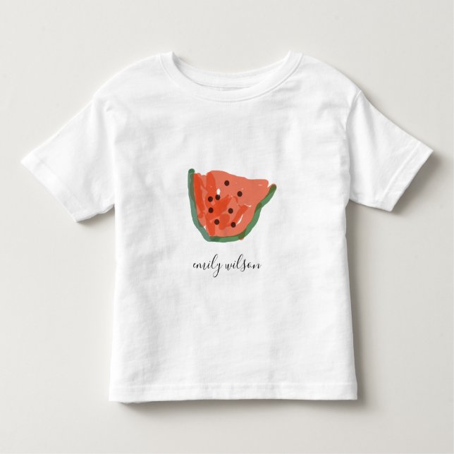 Modern Kids Hand Drawn Red Green Watermelon Fruit Toddler T-Shirt (Front)