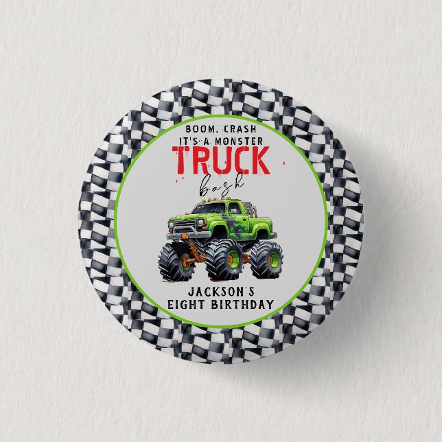  Modern Kids Monster Truck Birthday Party 3 Cm Round Badge (Front)